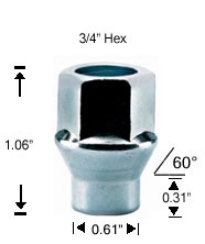 OPEN END ET LUG 3/4" HEX ACORN SEAT 12mm x 1.50 Thread