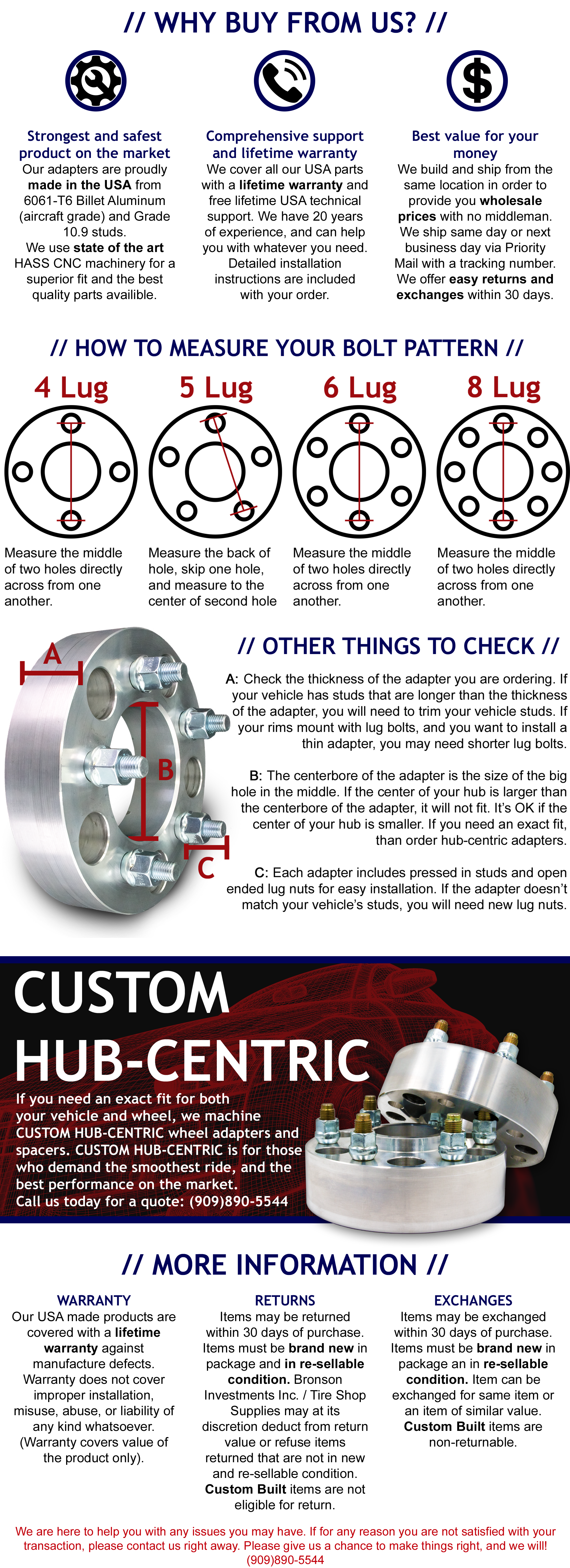 2 pc | USA MADE | 10 Lug | 10x285 | 22.5/24.5 Semi Wheel Spacers 1/2 -  1.25 Thick