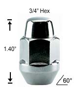 2-Pc Bulge Acorn 3/4" Hex 12mm 1.25 R.H. Lug Nut